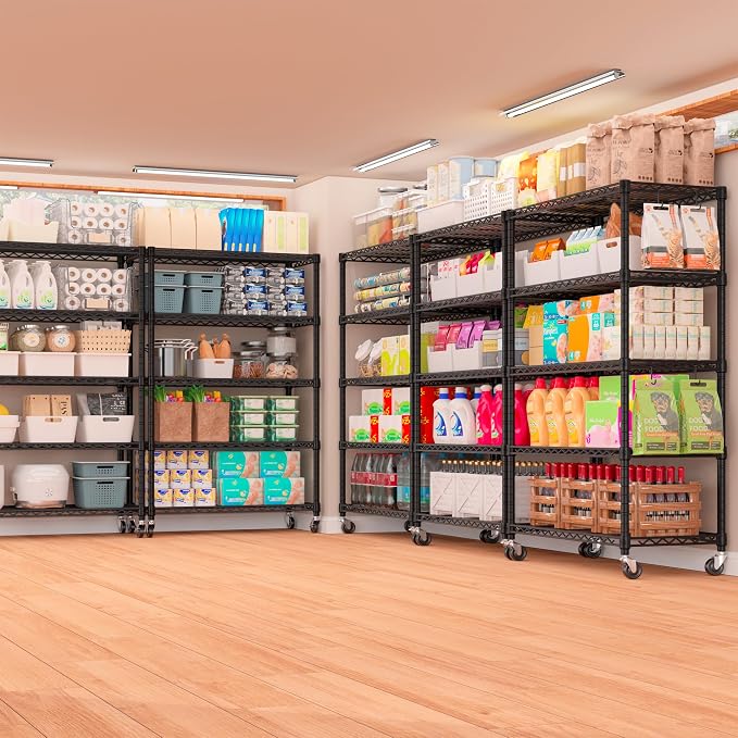 PrimeZone 74''H Wire Shelving 1250lbs 5 Tier Storage Shelves with Wheels NSF Certified Heavy Duty Steel Metal Shelf Adjustable Rolling Rack Kitchen Garage Closet Pantry Laundry 74''HX36''WX14''D 3PCS - Image 8