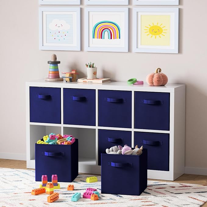Storage Cubes Pack Of 8 - Standard Size Cube Storage Bin 10.5x10.5x11 With Dual Handles For Easy Carrying- Fabric Storage Bins Collapsible (Navy) - Image 5