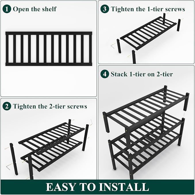 Smiry Shoe Rack, 3 Tier Bamboo Shoe Organizer, Stackable Free Standing Wooden Shoe Storage Shelf for Closet, Entryway, Front Door Entrance, Black - Image 6