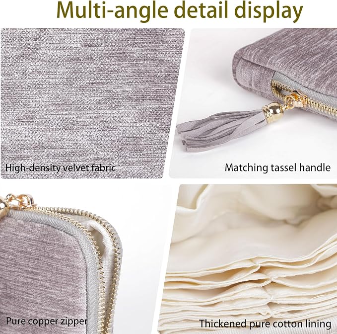 ASINGYER Travel Jewelry Storage Bag for Women, Velvet Portable Jewelry Organizer with Tassel Zipper, Small Pouches for Bracelets Necklaces Rings Earrings, Wedding Gift for Women (silver) - Image 5