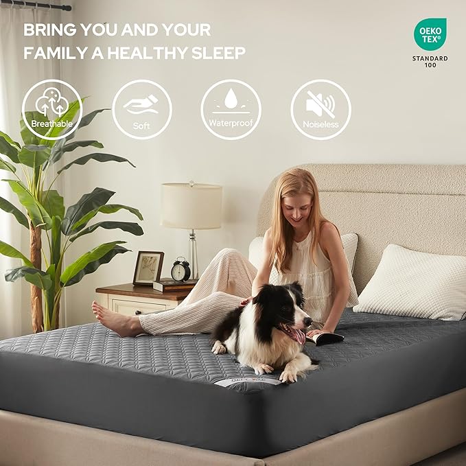 BEDLORE Waterproof Mattress Protector, Noiseless Full Size Mattress Pad with Deep Pocket Fitted Up to 6"-15", Soft Dirt-Proof Double Mattress Cover for College Dorm(Gray)
