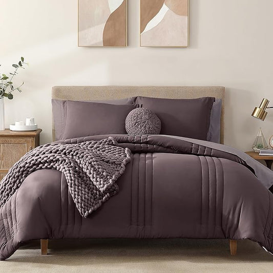Monbix Full Size Comforter Set - 7 Pieces Bed in a Bag Full, ltalian Plum Bedding Sets with Comforter, All Seasons Comforter Bed Set with Sheets, Pillowcases & Shams