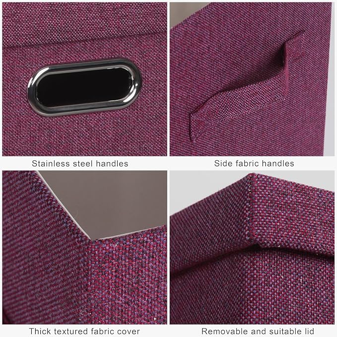 Graciadeco Large 17" 36 Quart Collapsible Stackable Storage Bins with Lids, 3 Packs Purple Linen Fabric Closet Boxes with Lids, Storage Cube Baskets Container Organizers for Bedroom Office (17x12x11) - Image 7