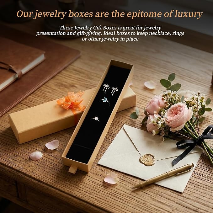 12-Pack Drawer Style Jewelry Gift Boxes with Sponge Insert, 8.7"x1.8"x1.2" Necklace & Bracelet Display Box for Presentation, Cardboard Storage Organizer for Pendant, Ring, Earring - Kraft Brown - Image 5