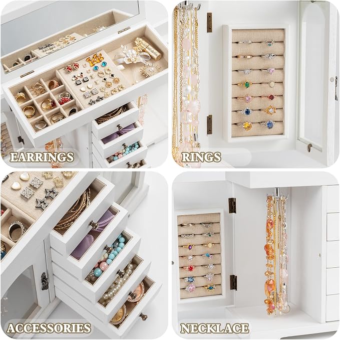 Miratino Jewelry Box for Women Girls, Wooden Jewelry Organizer Box with Mirror, 5 Layer Jewelry Storage Case Display for Necklaces Earrings Rings Bracelets Valentine's Day Gifts - Image 4