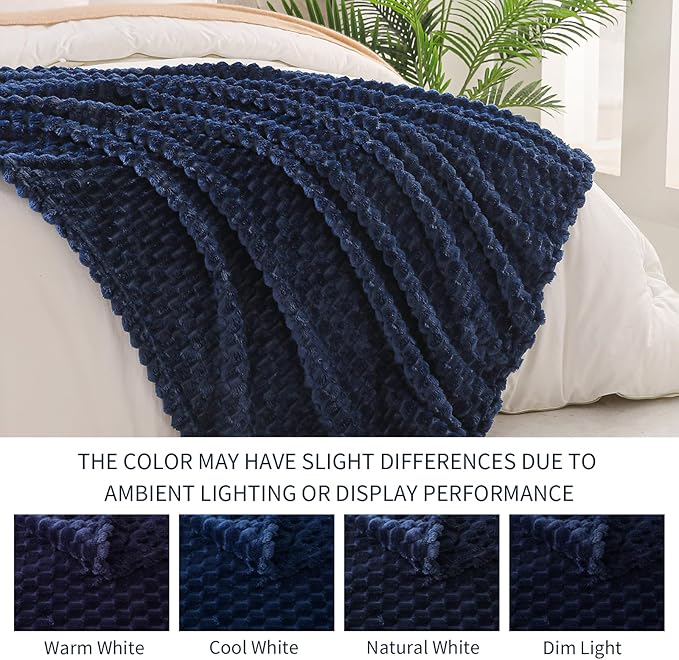Exclusivo Mezcla Fleece California King Blanket for Bed, Oversized Fuzzy Navy Blue Bed Blankets, Soft Cozy Plush Sofa Throws for All Seasons, 120x120 Inches