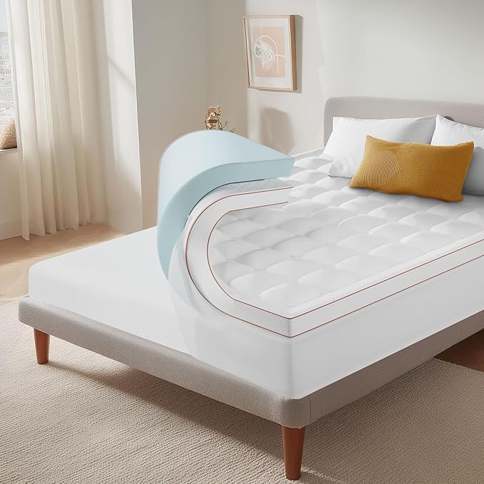 XWZO Twin XL Memory Foam Mattress Topper Dual Layer 3 Inch,2 Inch Cooling Gel Memory Foam Mattress Topper and 1 Inch Pillow Top Pad for Back Pain Relief