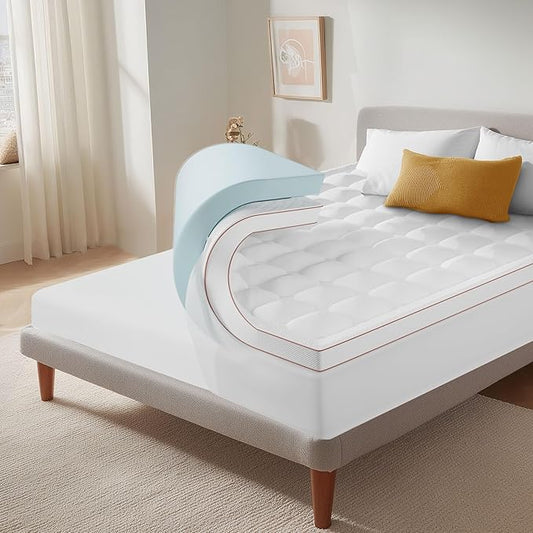 XWZO Twin XL Memory Foam Mattress Topper Dual Layer 3 Inch,2 Inch Cooling Gel Memory Foam Mattress Topper and 1 Inch Pillow Top Pad for Back Pain Relief