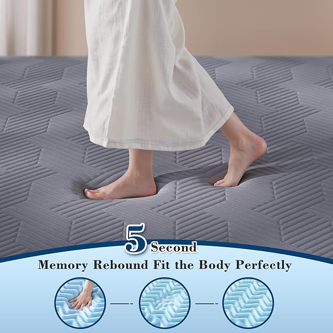 EnHomee Memory Foam Mattress Topper,3 Inch Queen Mattress Topper Pressure Relief with Cooling Gel and Removable & Washable Embossed Cover, CertiPUR-US & Oeko-TEX Certified, Grey, Queen