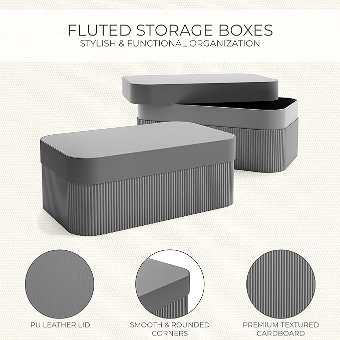 Decorative Storage Boxes with Lids – Set of 2 Beautiful Fluted Cardboard Organizer Bins for Your Home Bookshelf Decor to Safely Store Your Documents, Memory Box Items and Other Keepsakes in Style - Image 5