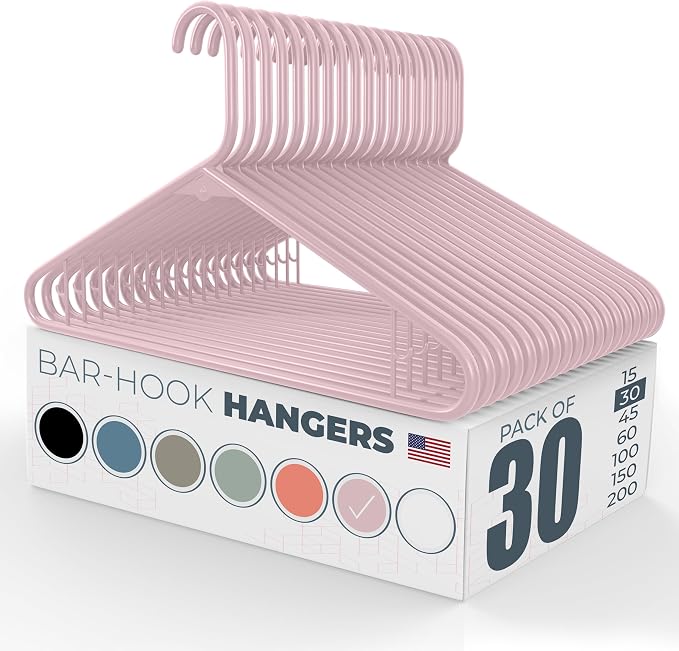 Neaties Plastic Hangers 30 Pack – Made in The USA – 6lb Capacity Standard Clothes Hangers with Strap Hooks for Dresses, Lingerie, Shirts, Pants, and Jackets – Pink by NeatiesHangers