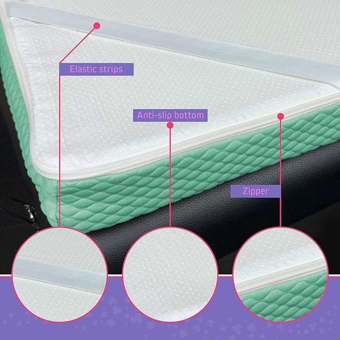 Lash Bed Foam Topper – 2.5 Inch Thick Memory Foam Massage Table Pad with Corner Straps & Anti-Slip Base, Comfortable Spa or Facial Bed Topper for Lash Extensions & Salon Use – Teal