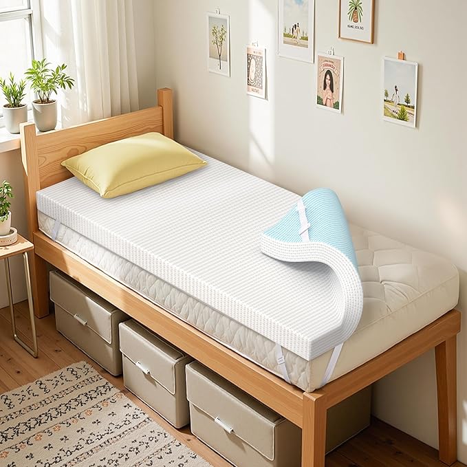 SyMax Memory Foam Mattress Topper, Gel Infused Foam Topper, Breathable Bed Topper with Cover, Pressure Relieving, CertiPUR-US Certified, 4 Inch(White Cover), Twin XL Size