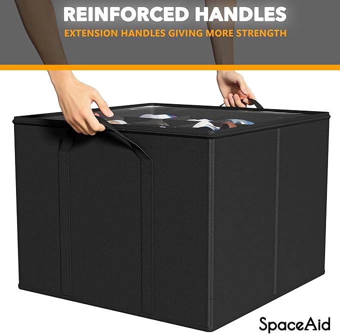 SpaceAid Shoe Organizer for Closet, 2 Pack Foldable Shoe Storage Containers Baskets Boxes Bins w/Adjustable Dividers, Fits 16-32 Pairs, Black - Image 5
