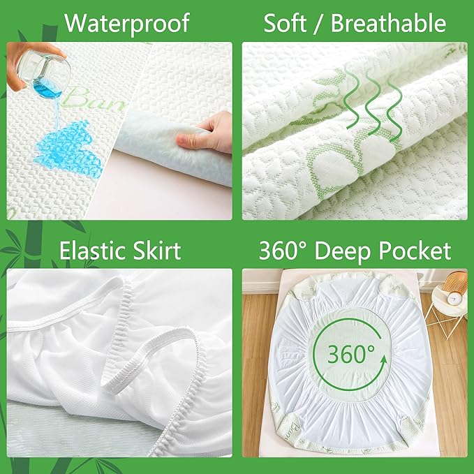 Split King Mattress Protector for Adjustable Bed, Cooling and Breathable Bamboo Viscose Waterproof Split King Mattress Pad Cover with 6-18 inches Deep Pocket