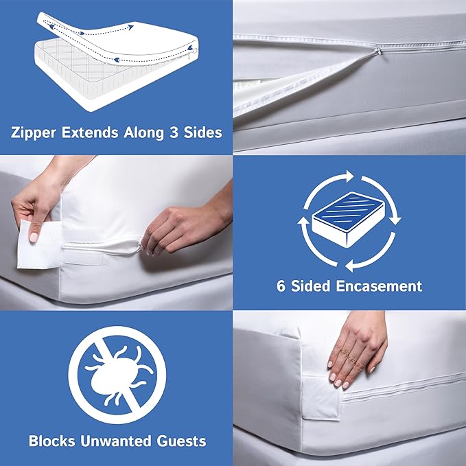 Full Extra Long (XL) Mattress Protector 54x80 Waterproof Zippered Encasement Premium Bed Cover Protects Against Dust (8"-11" Depth)