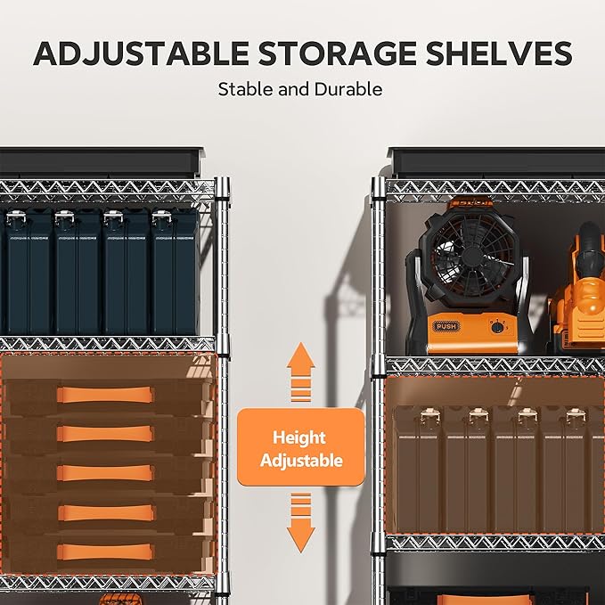 M MZG 4 Tiers Storage Shelves Load 1400LBS, Metal Shelving Wire Metal Shelving Unit Shelves for Storage Adjustable Garage Shelving for Pantry Kitchen Garage Chrome 17.7" D x 47.3" W x 62.7" H - Image 4