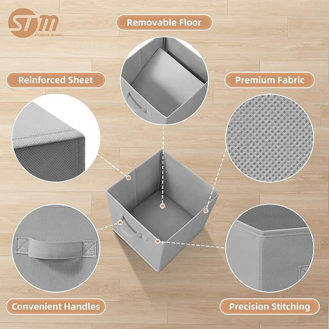 STORAGE MANIAC Storage Cubes, 11 Inch Collapsible Storage Bins with Handles, 10 Pack Fabric Foldable Bins for Organization, Durable Storage Bins for Closet, Shelves, Offices, Toys, 10-Pack Grey - Image 3