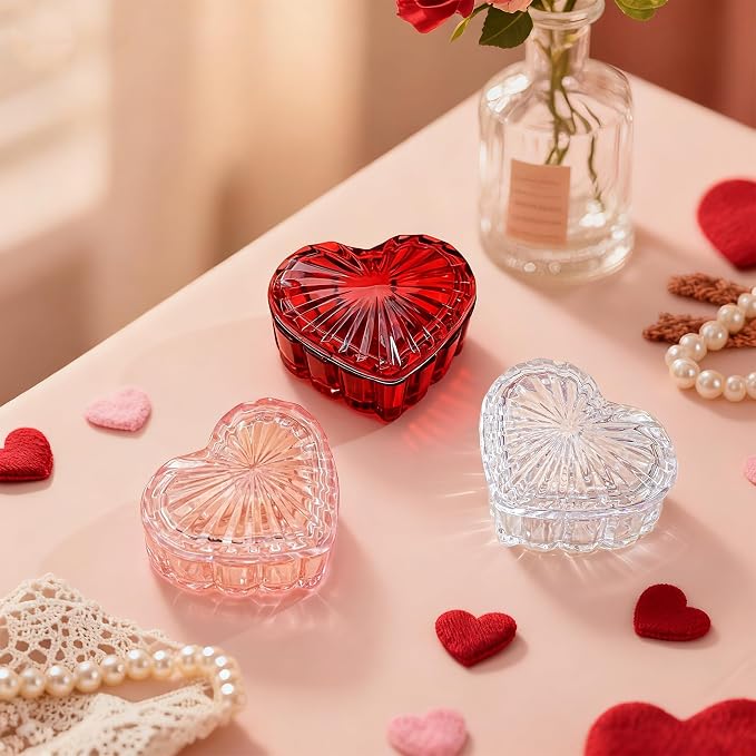 kanpura Clear Glass Jewelry Box Heart Shape Cute Box for Storage Ring Earring Trinket Vintage Decorative Glass Jar with Lid Christmas Gift for Women, Mom - Image 7