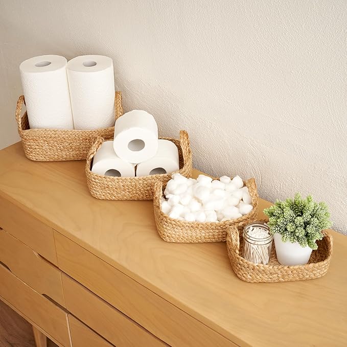 Beautiful Storage Basket Set of 4 - Natural Jute Rope Baskets for Shelves Are Perfect for Organizing Your Home - Quality Storage Bins Easily Fit With Any Nursery or Bedroom Decor - Image 2