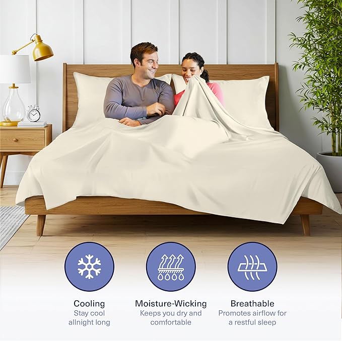 Kickoff Viscose Bamboo Sheets Full Size 4-pc 100% Organic Bamboo Viscose Bed Cooling Sheets Full Size Set Cool Bedding for hot Sleepers Sheet, Flat, Fitted, Pillowcases (Buttercream, F)