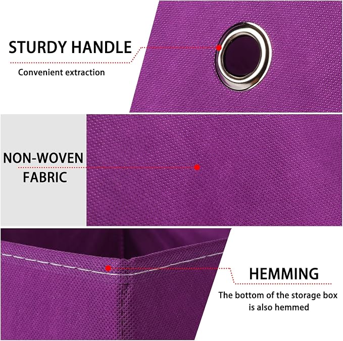 Foldable Storage Cubes Bins ,11 Inch Cloth Storage Cube Fabric Storage Box Cubes Organizer Baskets with Handles for Home Organizer Set of 6 (Purple) - Image 7