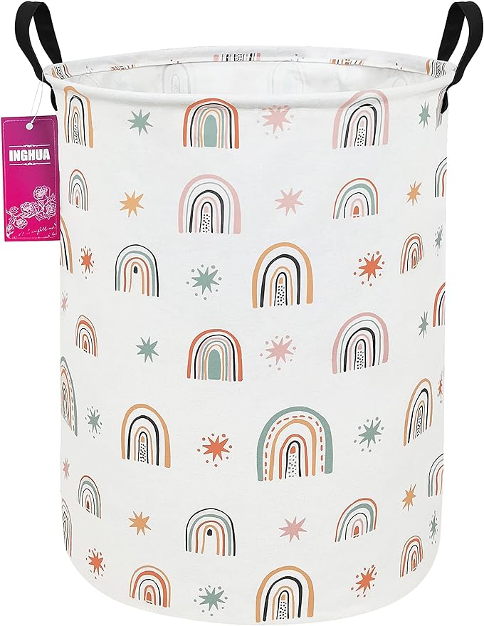 Laundry Hamper Large Canvas Fabric Lightweight Storage Basket/Toy Organizer/Dirty Clothes Collapsible Waterproof for College Dorms, Boys and Girls Bedroom,Bathroom(Star Rainbow) by INGHUA