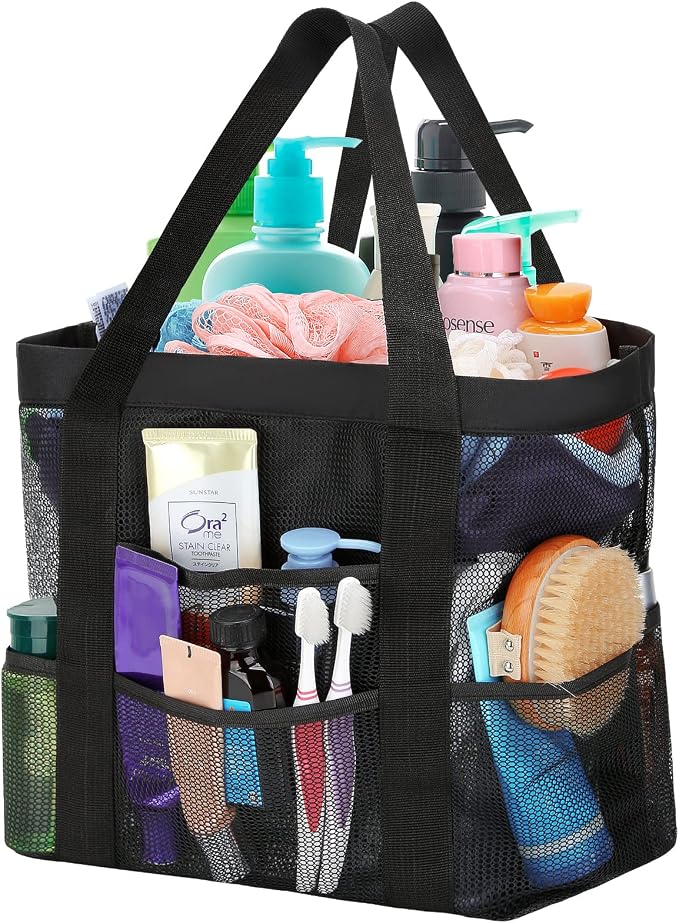 HAOGUAGUA Large Mesh Bathroom Shower Caddy, Mesh Beach Pool Bag, Portable Toiletry Tote Bag for College Dorm Bathroom Gym Swimming (Black) by HAOGUAGUA