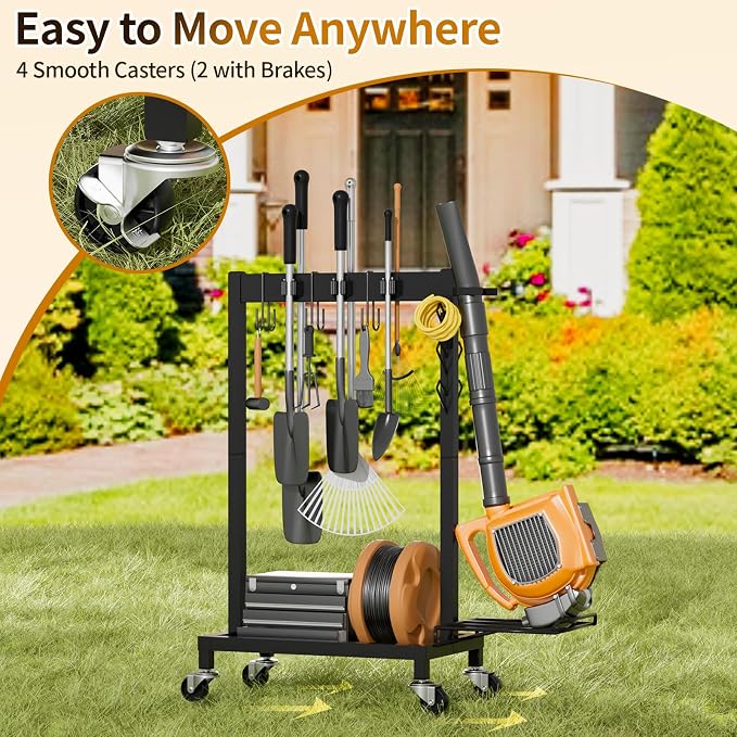 Broom Holder with Cleaning Supplies Organizer Load 160 LBS Cleaning Cart with Wheels Broom Closet Storage with 6 Mop Hanger Grippers, 3 Double-Hooks, Vacuum Stand for Laundry Garage Organization - Image 3