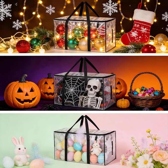6-Pack Extra Large Clear Moving Bags with Zippers, 93L Heavy Duty Storage Totes with Wrap-Around Handles, Collapsible Clothes & Holiday Storage Bins Alternative (100lb Capacity) - Image 6