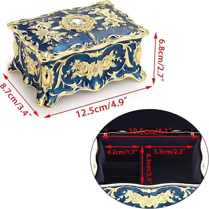 Hipiw Vintage Jewelry Organizer Box - Metal Trinket Storage Box Ornate Treasure Chest Box Jewelry Decorative box Keepsake Gift Box Case for Women,4.9"x3.4"x2.7" - Image 7