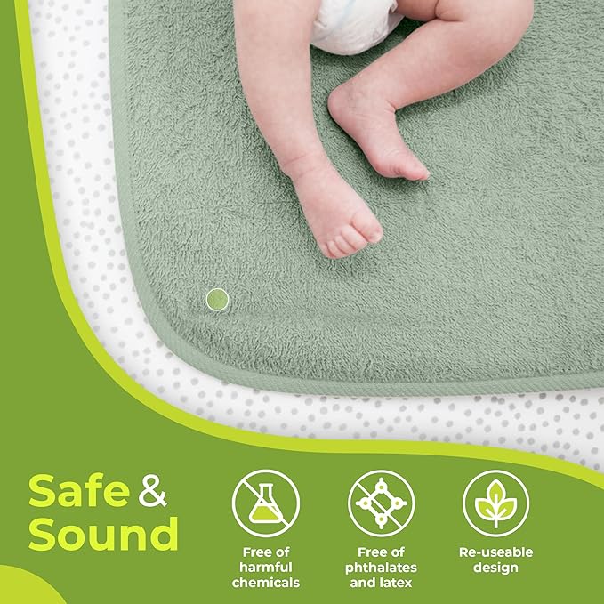 PeapodMats Bedwetting & Incontinence Waterproof Bed Mat - Reusable Underpad. Secure Placement & Breathable. Washable. Enviro Friendly 3x3 (Sage) Mattress Protector & Pee Pad for Kids & Adults