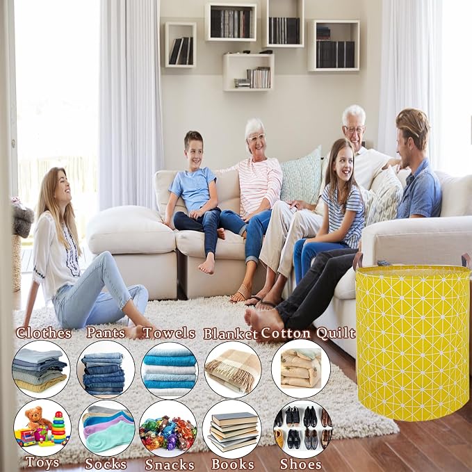 Waterproof Laundry Hamper Collapsible Laundry Basket Leather Handle Laundry Bag Large Clothes Storage Toy Organization for Bathroom Bedroom Laundryroom College Dorms (Nursery Bins Boxes-002) - Image 5