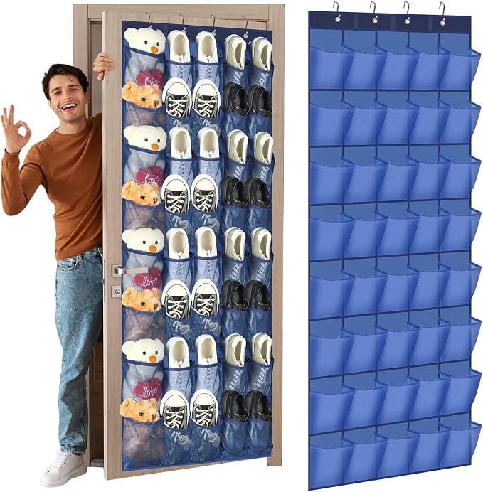 Windyun 40 Large Over the Door Hanging Shoe Organizer Navy Blue Mesh Pockets Shoe Rack for Closet Behind Door Hanger Storage Holder Nonslip for Cruise Essentials, Dorm Room Storage, Utility Room by Windyun