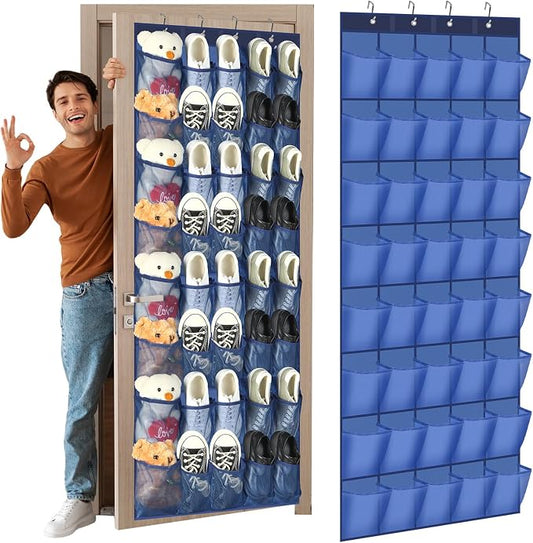 Windyun 40 Large Over the Door Hanging Shoe Organizer Navy Blue Mesh Pockets Shoe Rack for Closet Behind Door Hanger Storage Holder Nonslip for Cruise Essentials, Dorm Room Storage, Utility Room by Windyun
