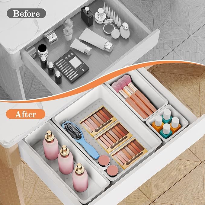 SpaceHacks 25 PCS Plastic Drawer Organizer Set, 4-Size Versatile Organizer Trays & Storage Bins for Makeup, Jewelry, and Gadgets in Bathroom, Bedroom and Office, White - Image 4