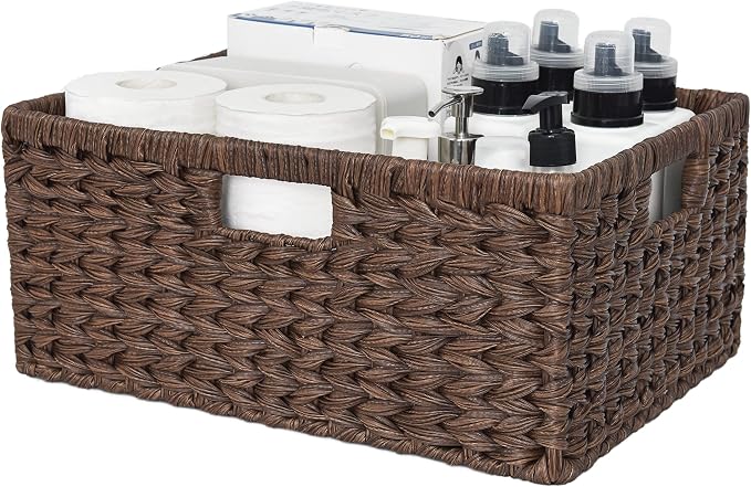 GRANNY SAYS Large Wicker Basket, Decorative Woven Basket for Storage, Waterproof Storage Basket Organizer, Wicker Storage Basket for Organizing, Brown Basket, 1-Pack by GRANNYSAYS