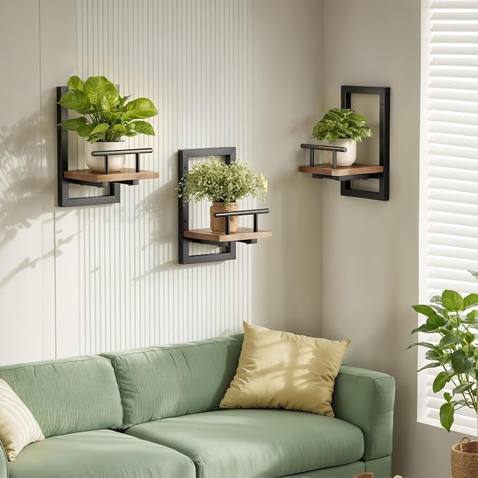 Sbosbo Floating Shelves for Wall, Plant Shelf Indoor, Wall Planters for Indoor Floating Plant Shelves for Bedroom, Living Room, Kitchen, Office, Bathroom Decor (2 Pack) - Image 4