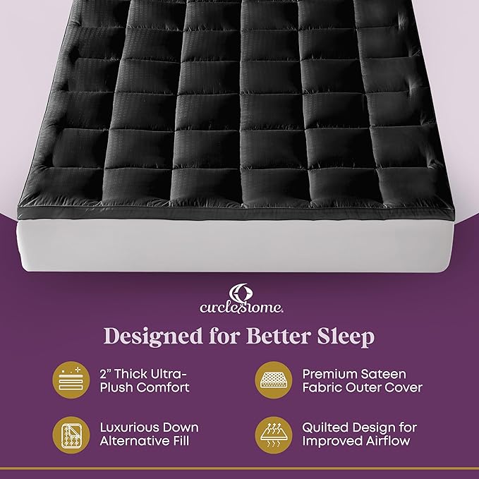 CirclesHome Hotel Collection Full XL Size Hybrid Mattress Protector & Pad - Extra Padded, Thick, Plush, & Fitted Mattress Topper for Bed - Comfortable Pillow Top Mattress Cover