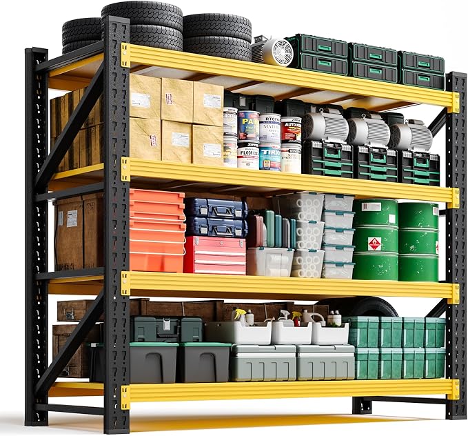 Letaya 3000LBS Heavy Duty Storage Shelves,70" H Metal Garage Shelving Units,4 Tier Large Tall Industrial Shelving,Adjustable Utility Rack Shelf for Warehouse,Basement (Yellow, 48" W x 24" D x 70" H) by LetayaMetalCabinets