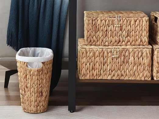 StorageWorks Wicker Waste Basket, Handwoven Water Hyacinth Trash Can with Built-in Handles, Wicker Garbage Can for Bedroom, Bathroom, 1 Pack - Image 7