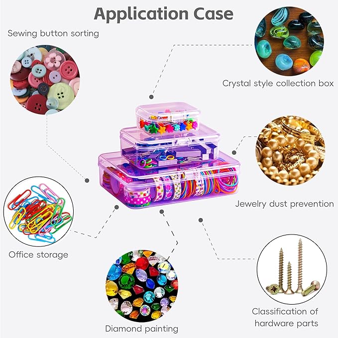 LJY 28-Piece Plastic Storage Containers with Lids (3 Assorted Sizes), Rectangular Organizer Box Set Pink Tinted Organizer Cases for Sewing, Stickers & Crafts, Color-Coded Storage, Pink