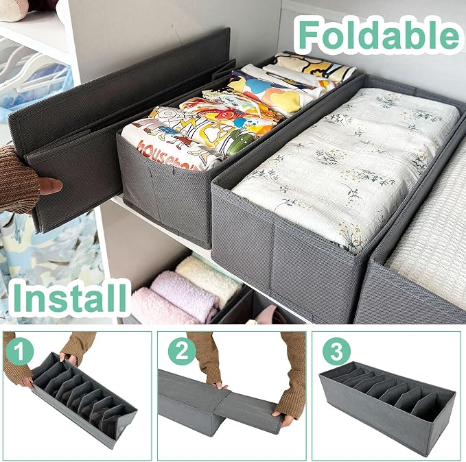 homyfort 8 Pack Dresser Drawer Organizers and Storage Bins for Clothing, Large Drawer Organizer Bins for Baby Clothes, T-Shirts, Bra, Underwear, Socks (Grey) - Image 3