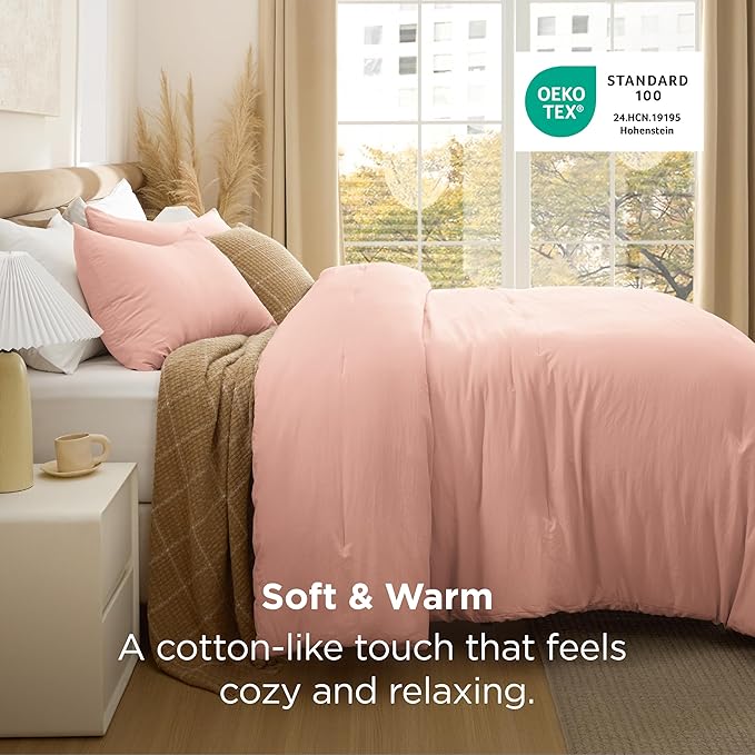 Bedsure Twin/Twin XL Comforter Set, Blush Pink Prewashed Bedding for All Seasons, 2 Pieces GentleSoft™ Warm Down Alternative Bed Set, 1 Lightweight Comforter (68"x88") and 1 Pillowcase (20"x26")