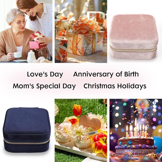 Plush Velvet Travel Jewelry Box for Women & Girls - Small Portable Organizer, Storage Case for Rings, Earrings, Necklaces & Bracelets – Ideal Gift for Travel & Occasions (Dark blue) - Image 6