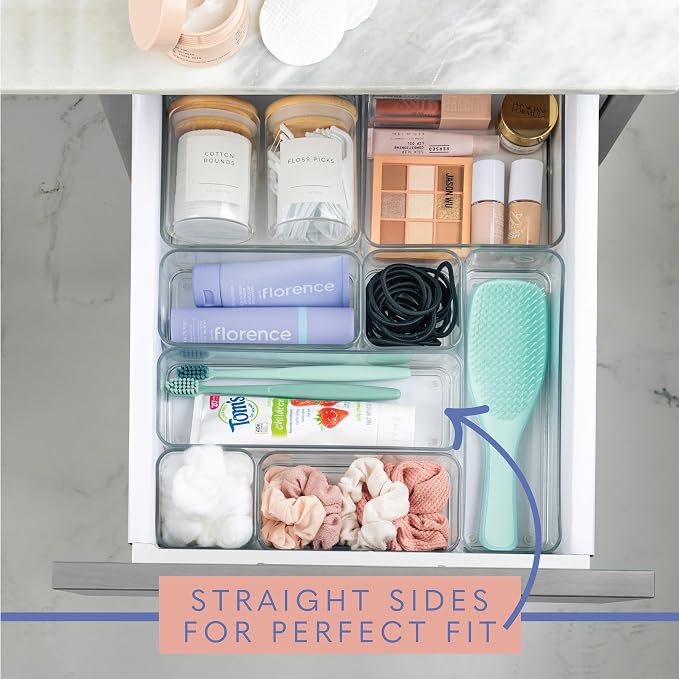 primebox Eight Piecs. Plastic Clear Drawer Organizers for Bathroom, Kitchen, Bedroom, Office Organizer Bins, Storage Trays. Heavy Duty, Stackable 4 Sizes - Image 4