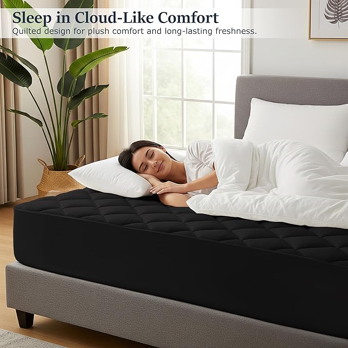 LUX Décor Twin XL Mattress Pad - 2 Pack - Quilted Elastic Fitted Mattress Cover Protector Upto 16 Inches Deep Pocket - Soft Breathable Noiseless Mattress Topper (Black “39 X 80”)