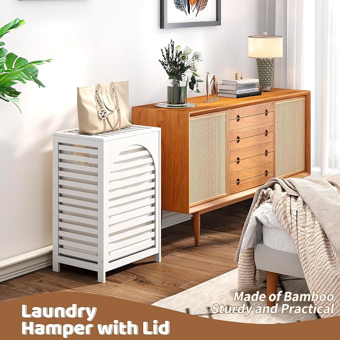 FILWH Laundry Hamper with Lid (16.9 * 13 * 26.5inches) Large Bamboo Laundry Bin Basket 85L Clothes Hamper with 1 Removable Bag Storage baskets for Bathroom (White) - Image 5