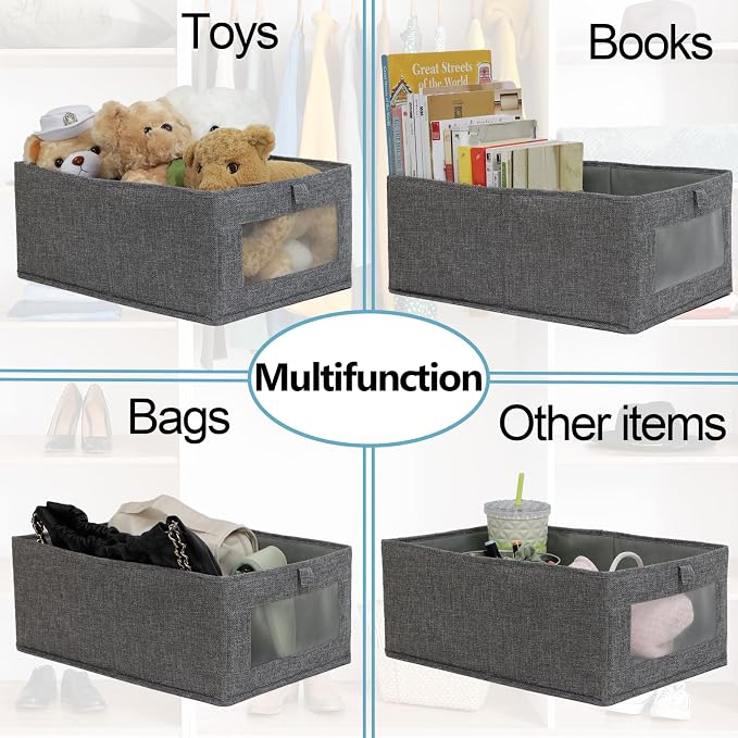 Fordonral 4 Pack Closet Organizers and Storage Bins, Storage Containers for Organizing Clothing, Jeans, Toys, Books, Shelves, Wardrobe - Closet Organizer, Large Storage Boxes Baskets with Window - Image 4