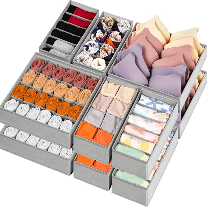 Criusia 16 Pack Sock Underwear Drawer Organizer, 96 Cells Dresser Organizer for Baby Clothes, Foldable Fabric Closet Organization and Storage Dividers Bins for Nursery, Bedroom by Criusia